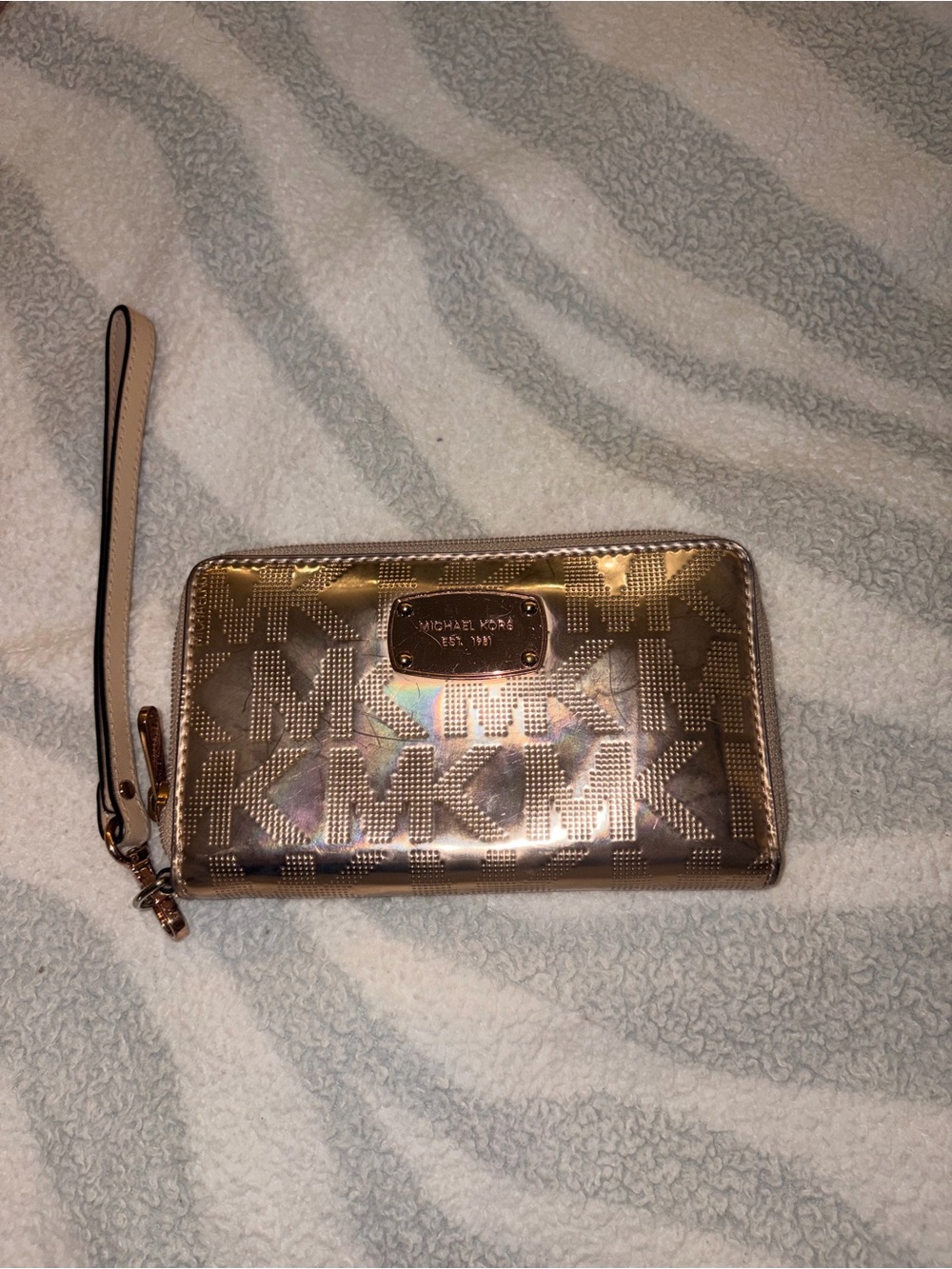 Michael Kors Iridescent Rose Gold Logo Wristlet